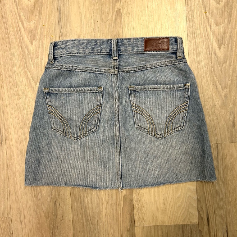 Y2K Hollister Micro Mini Denim Skirt Raw Hem High Rise Medium Wash Women 00 - Picture 11 of 14